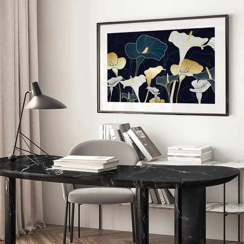 Navy Calla Lily Framed Art Print Navy Calla Lily Framed Art Print wall art product TWINS DESIGN STUDIO / Shutterstock