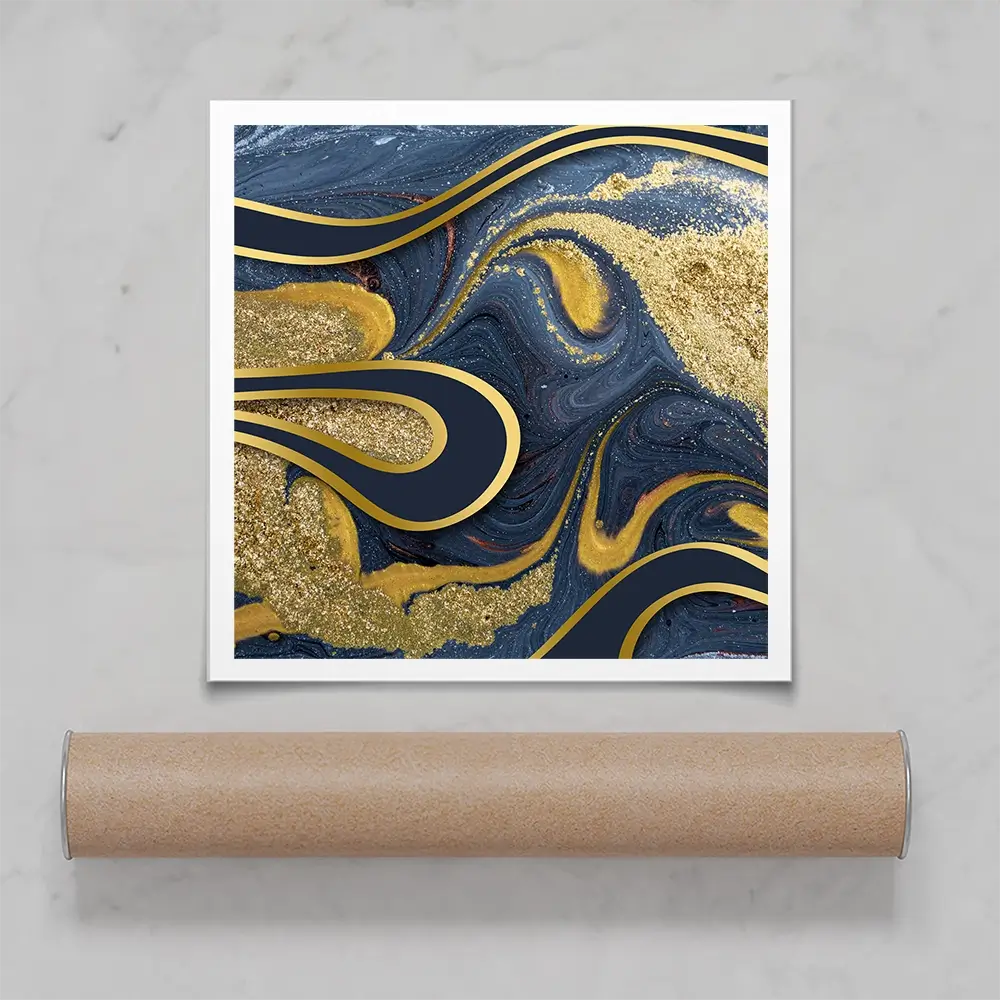 Navy Marble Square Art Print Navy Marble Square Art Print wall art product Art Print Shop