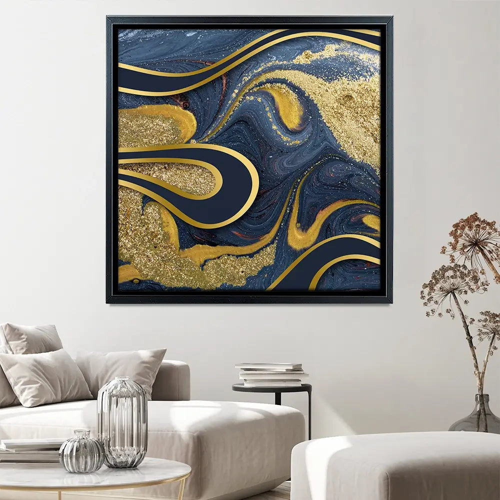 Navy Marble Square Canvas Print Navy Marble Square Canvas Print wall art product Art Print Shop