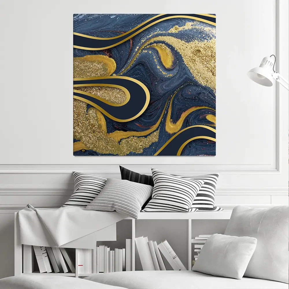 Navy Marble Square Canvas Print Navy Marble Square Canvas Print wall art product Art Print Shop