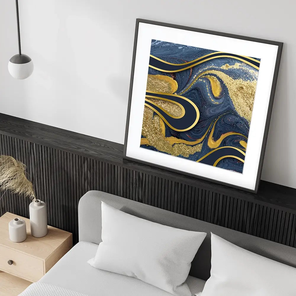 Navy Marble Square Framed Art Print Navy Marble Square Framed Art Print wall art product Art Print Shop