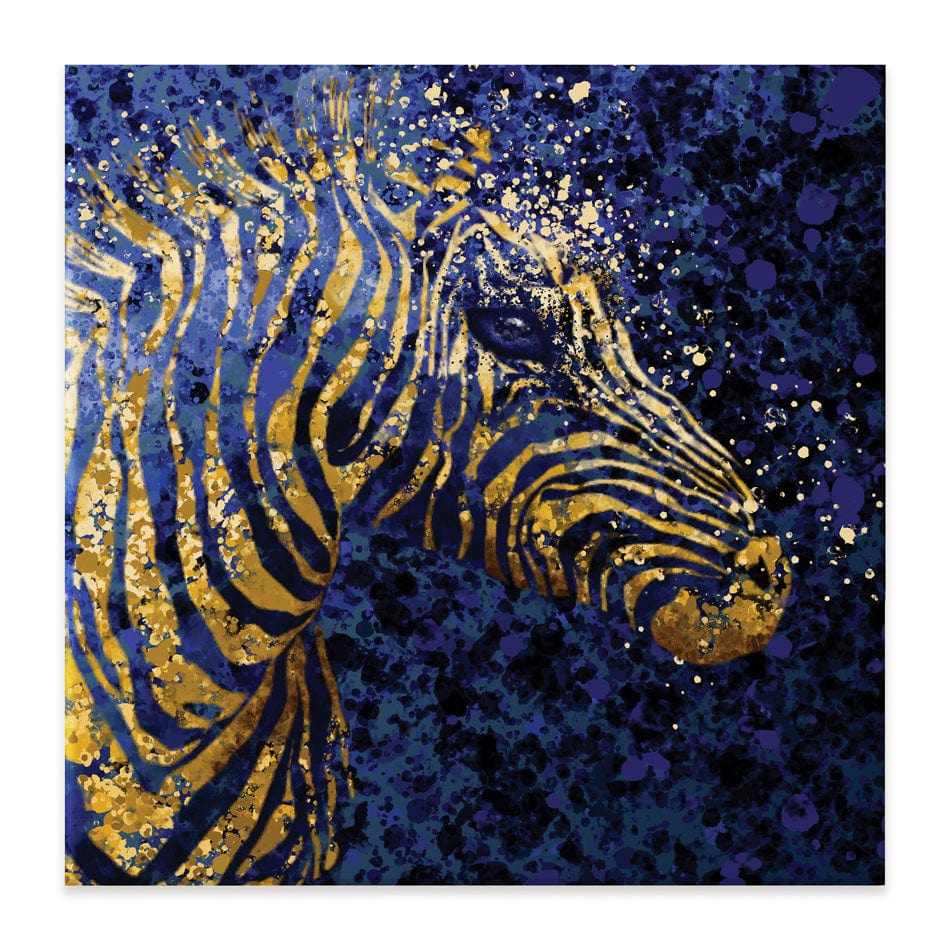 Navy Zebra Splash Square Canvas Print wall art product D Mosconi