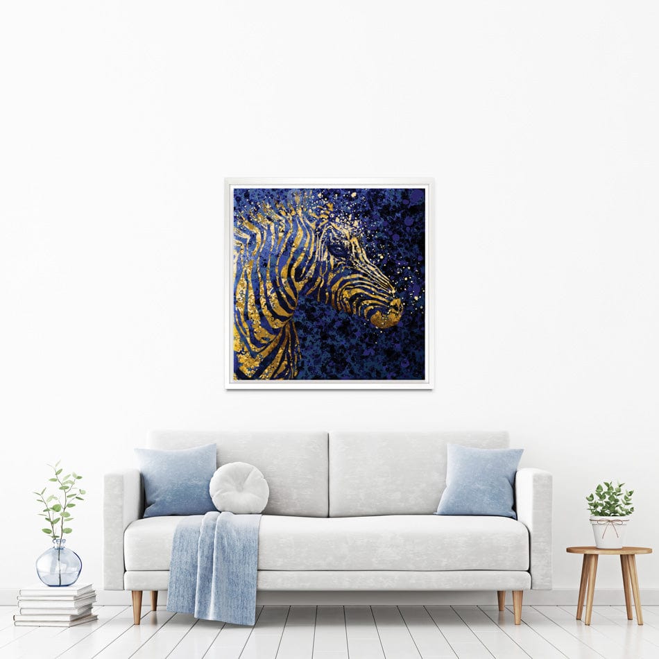 Navy Zebra Splash Square Canvas Print wall art product D Mosconi