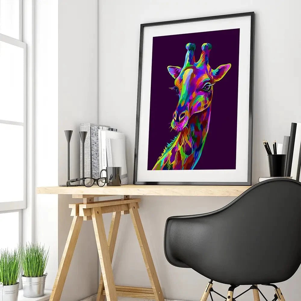 Neon Giraffe Framed Art Print Neon Giraffe Framed Art Print wall art product AnastasiaOsipova / Shutterstock