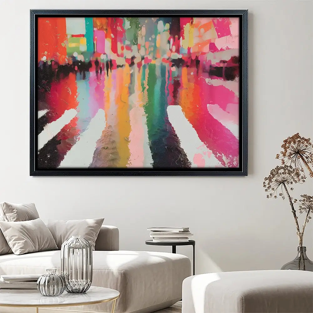 Neon Rain Crosswalk Canvas Print Neon Rain Crosswalk Canvas Print wall art product Chromatic Storm Studio