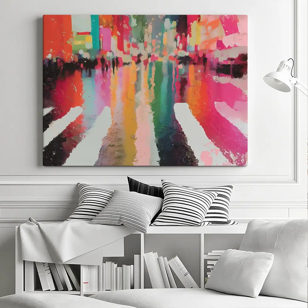 Neon Rain Crosswalk Canvas Print Neon Rain Crosswalk Canvas Print wall art product Chromatic Storm Studio