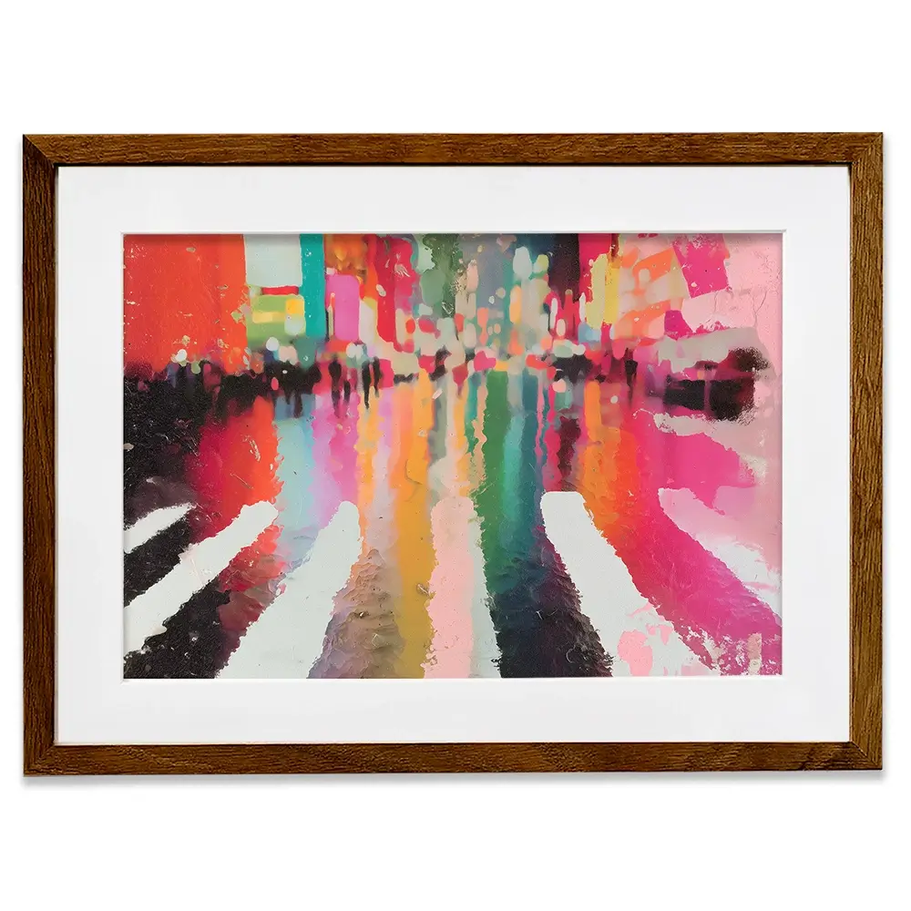 Neon Rain Crosswalk Framed Art Print Neon Rain Crosswalk Framed Art Print wall art product Chromatic Storm Studio