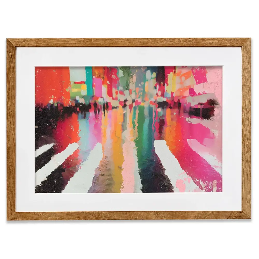 Neon Rain Crosswalk Framed Art Print Neon Rain Crosswalk Framed Art Print wall art product Chromatic Storm Studio