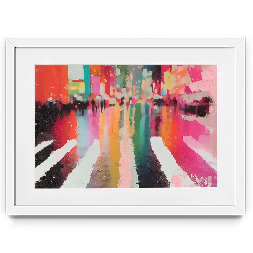 Neon Rain Crosswalk Framed Art Print Neon Rain Crosswalk Framed Art Print wall art product Chromatic Storm Studio