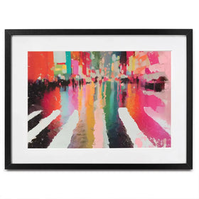 Neon Rain Crosswalk Framed Art Print Neon Rain Crosswalk Framed Art Print wall art product Chromatic Storm Studio