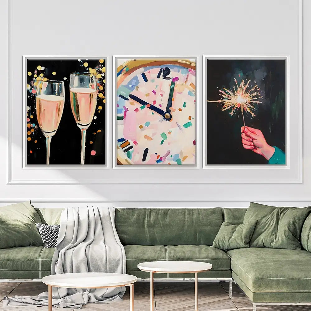 New Year Cheers Trio Canvas Print New Year Cheers Trio Canvas Print wall art product LSR Design Studio - Independent