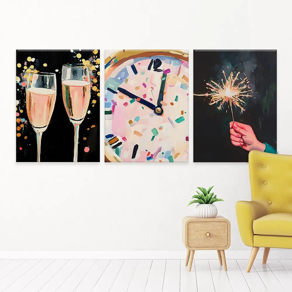 New Year Cheers Trio Canvas Print New Year Cheers Trio Canvas Print wall art product LSR Design Studio - Independent