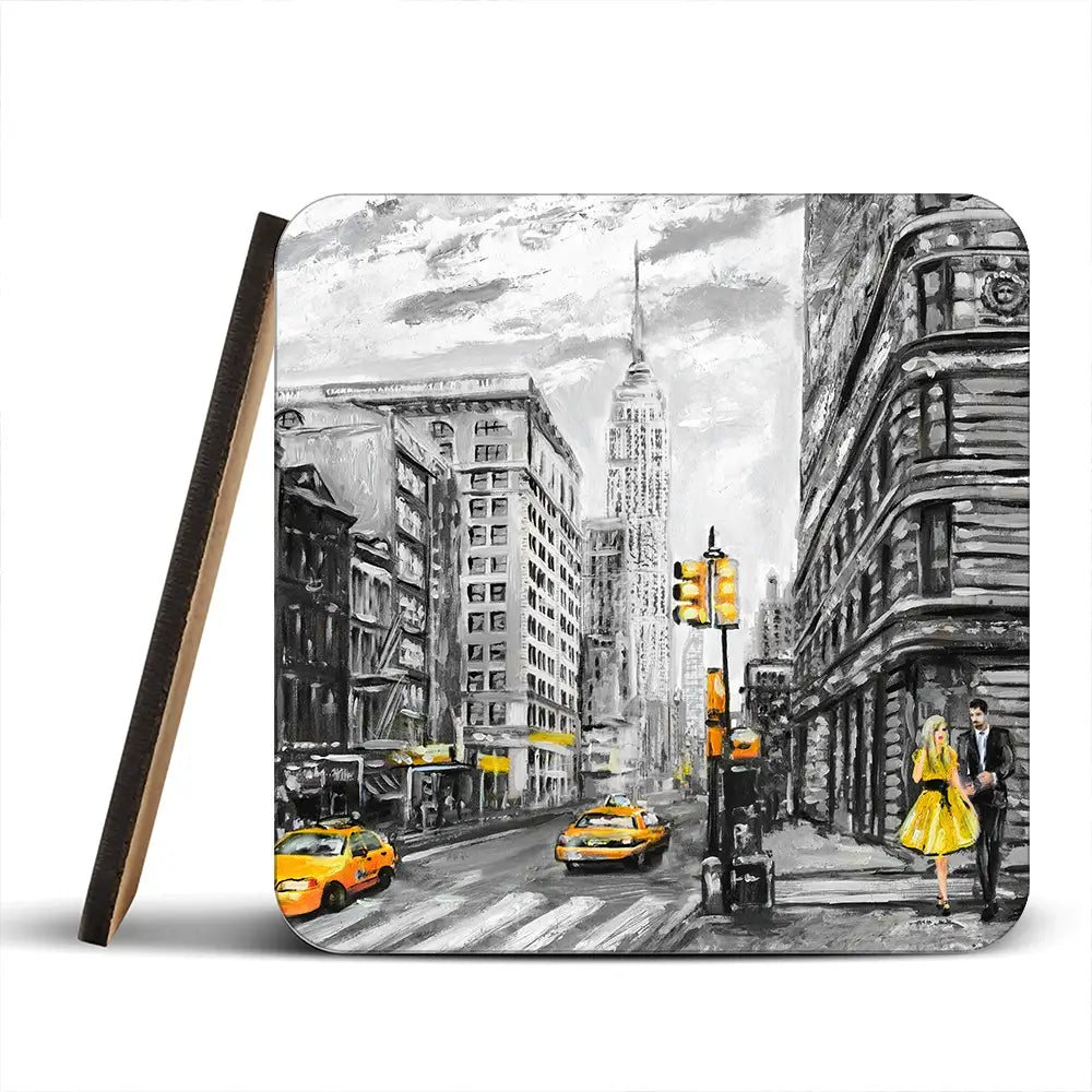 New York In Grey And Yellow Coaster Set New York In Grey And Yellow Coaster Set wall art product lisima / Shutterstock