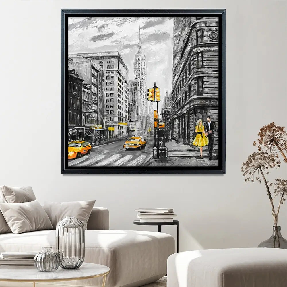 New York In Grey And Yellow Square Canvas Print New York In Grey And Yellow Square Canvas Print wall art product lisima / Shutterstock