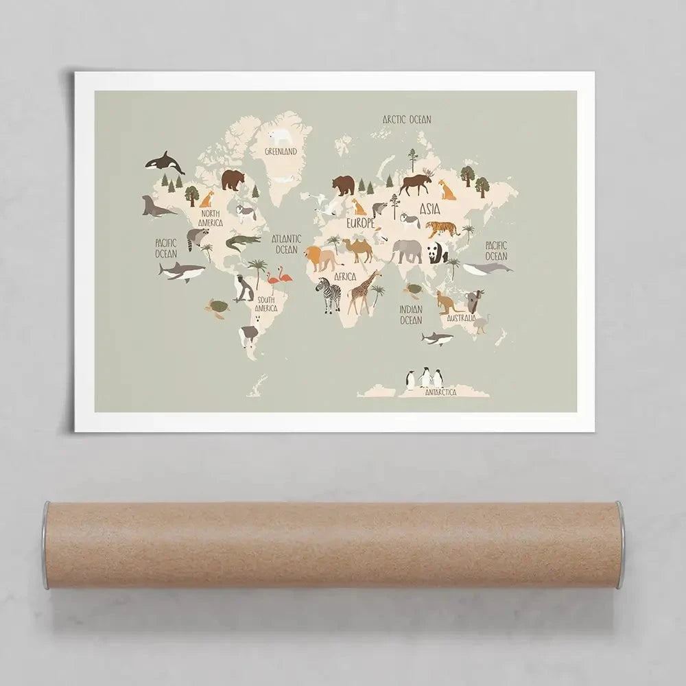 Nursery World Map Art Print Nursery World Map Art Print wall art product Treechild