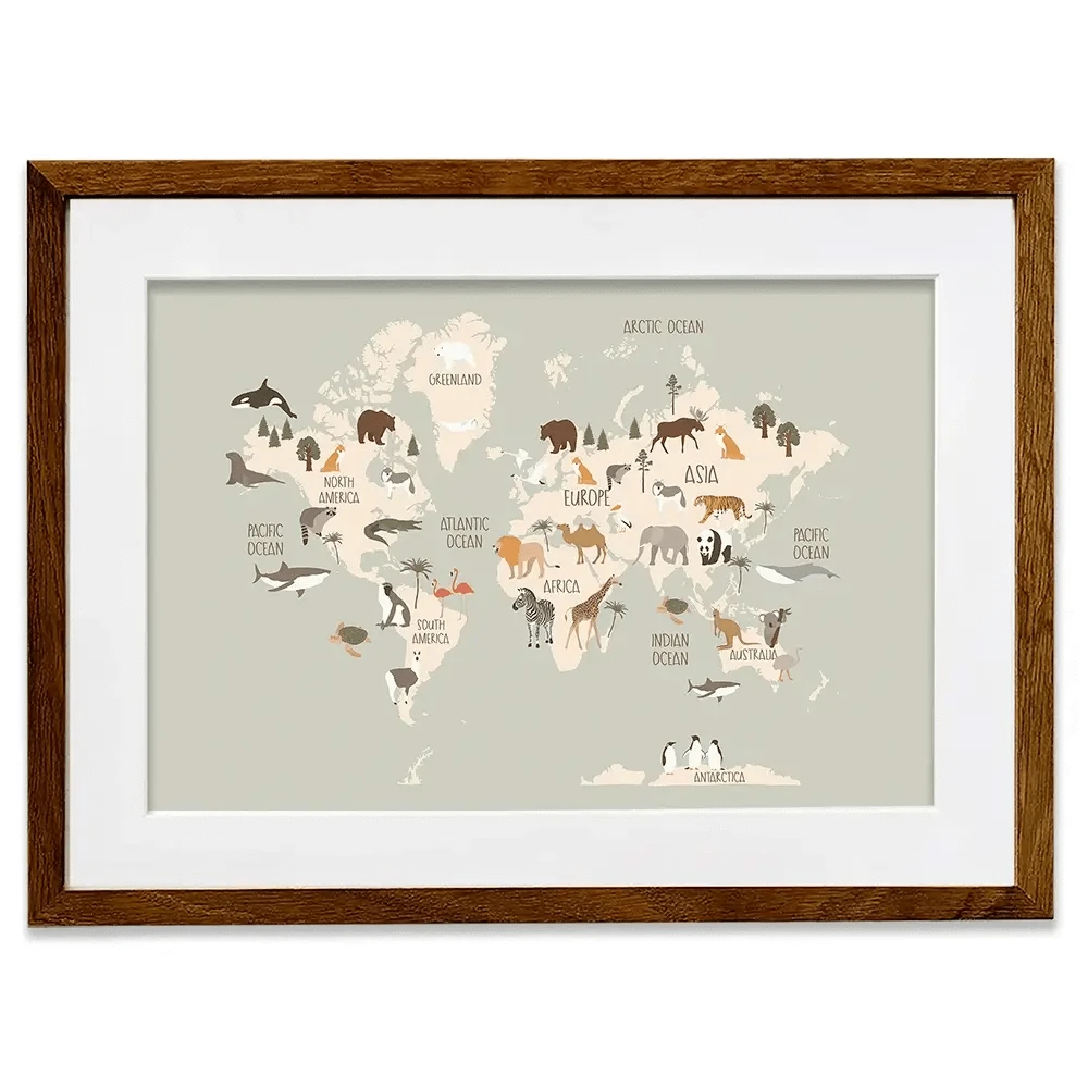 Nursery World Map Framed Art Print Nursery World Map Framed Art Print wall art product Treechild