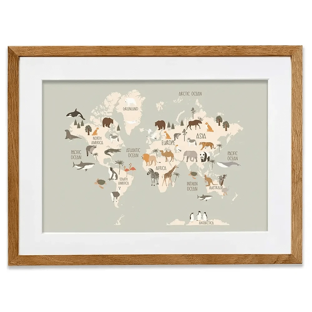 Nursery World Map Framed Art Print Nursery World Map Framed Art Print wall art product Treechild