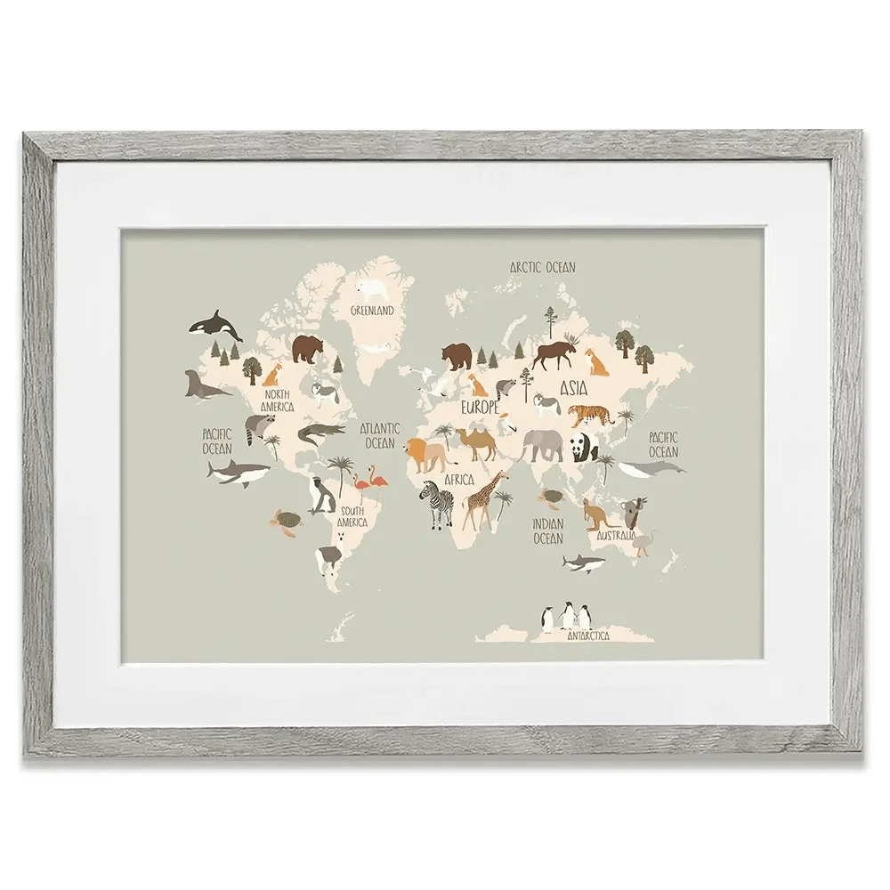 Nursery World Map Framed Art Print Nursery World Map Framed Art Print wall art product Treechild