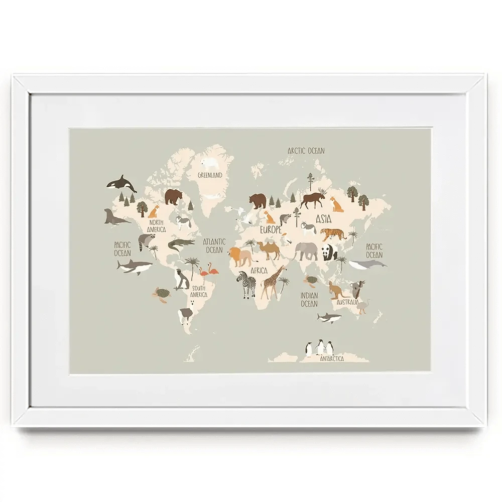 Nursery World Map Framed Art Print Nursery World Map Framed Art Print wall art product Treechild