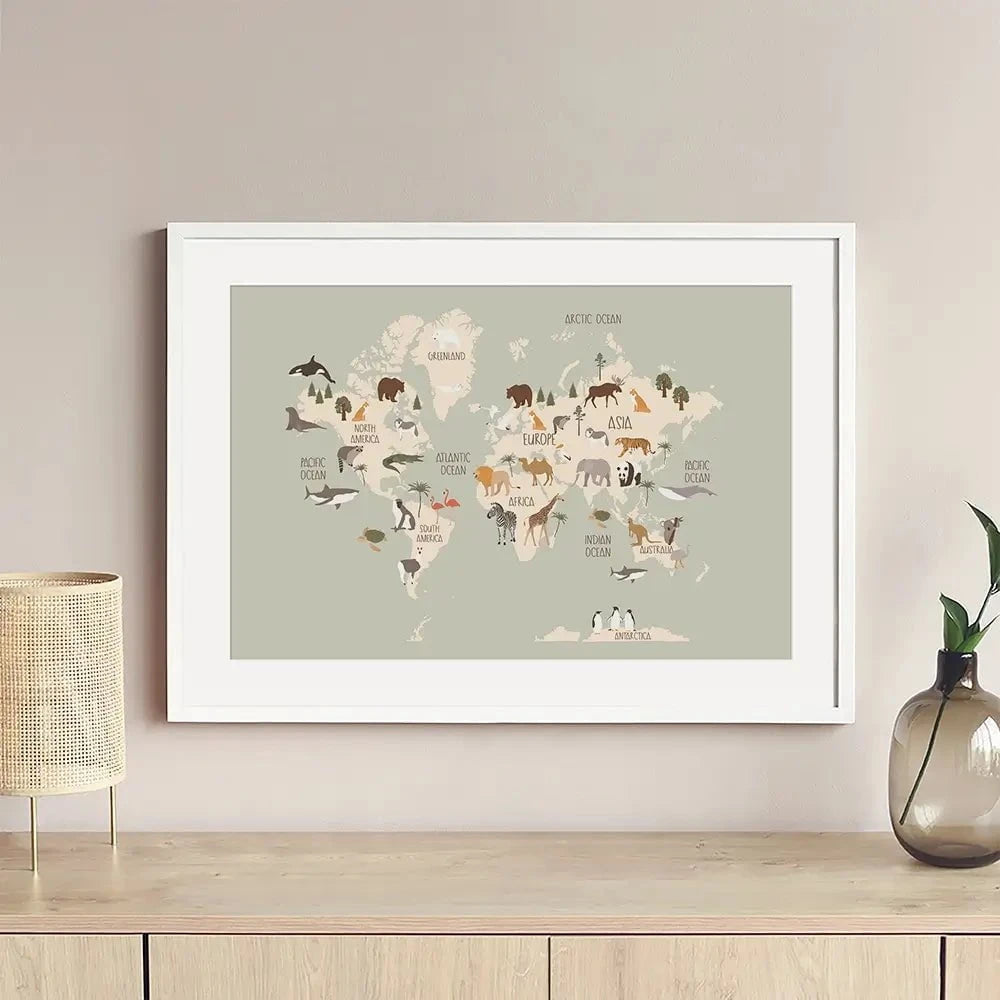 Nursery World Map Framed Art Print Nursery World Map Framed Art Print wall art product Treechild