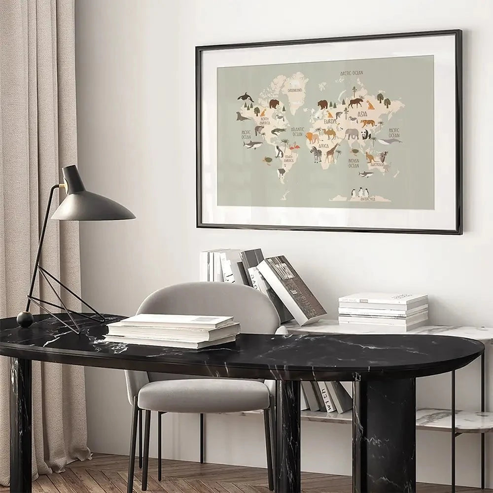 Nursery World Map Framed Art Print Nursery World Map Framed Art Print wall art product Treechild