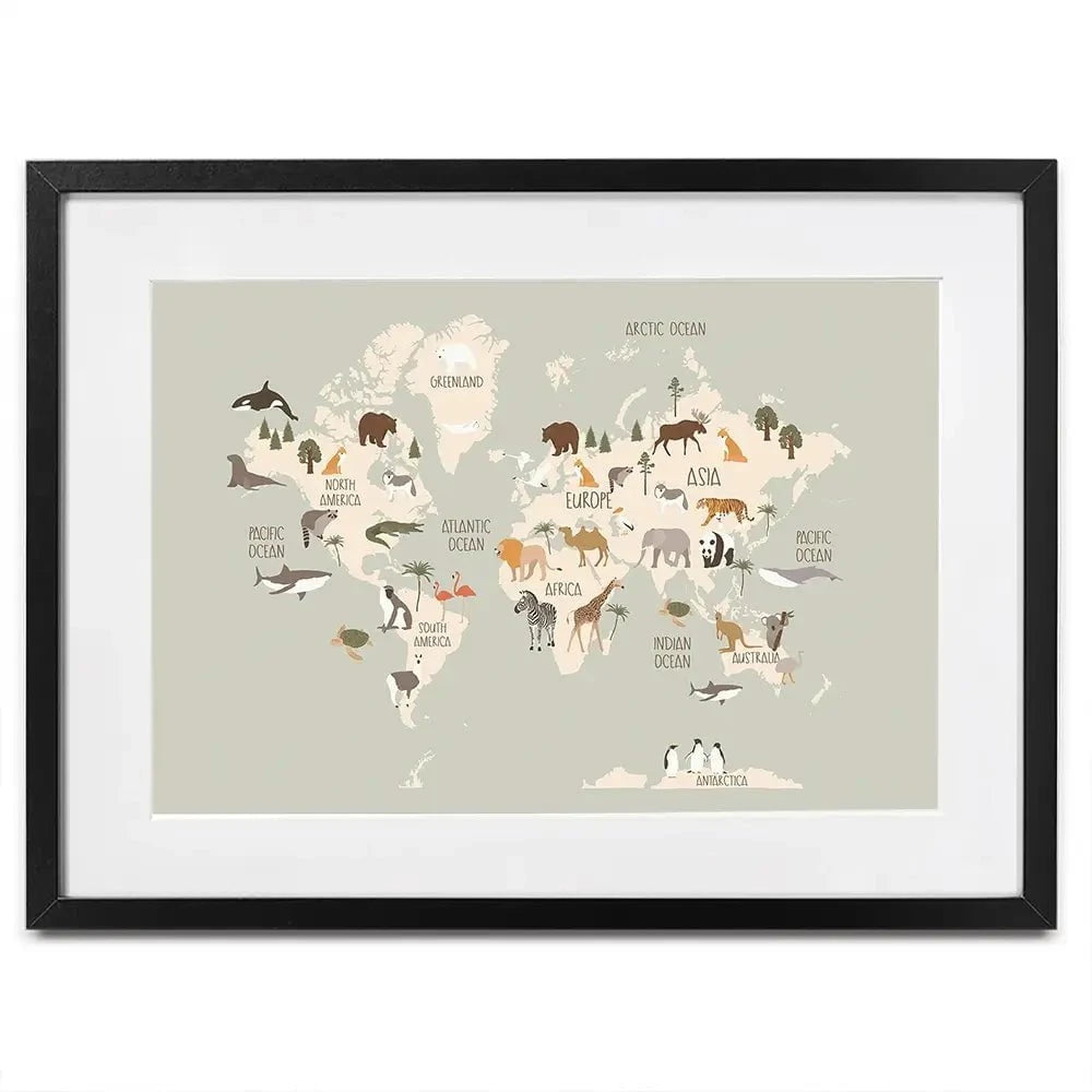 Nursery World Map Framed Art Print Nursery World Map Framed Art Print wall art product Treechild