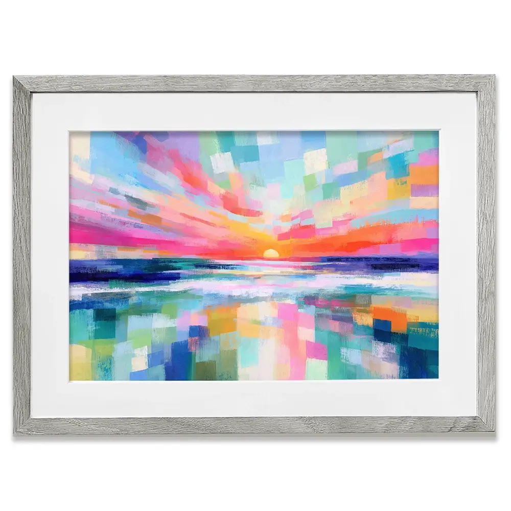 Ocean Sunset Mosaic Framed Art Print Ocean Sunset Mosaic Framed Art Print wall art product Chromatic Storm Studio