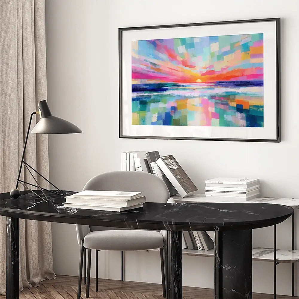 Ocean Sunset Mosaic Framed Art Print Ocean Sunset Mosaic Framed Art Print wall art product Chromatic Storm Studio