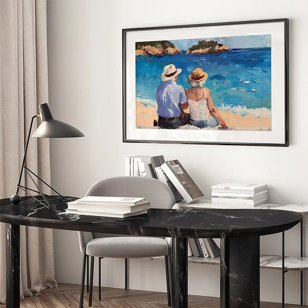 Old Couple At The Beach Framed Art Print Old Couple At The Beach Framed Art Print wall art product Elena Avanesova