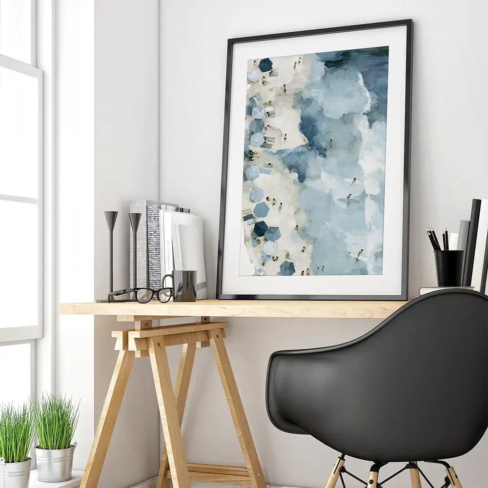 Open Beach Umbrella View Framed Art Print Open Beach Umbrella View Framed Art Print wall art product Chromatic Storm Studio