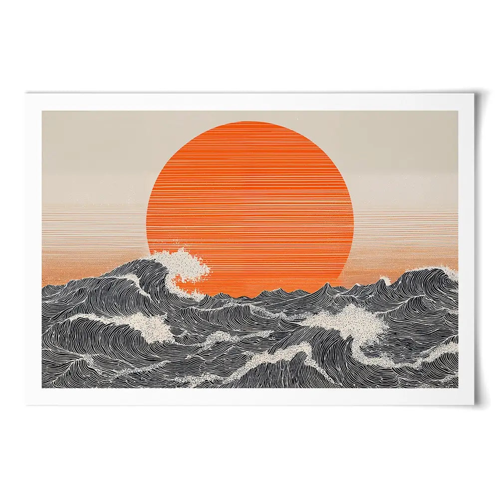 Orange Moon And The Waves Art Print Orange Moon And The Waves Art Print wall art product IAmHomeStudio