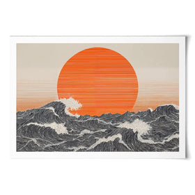 Orange Moon And The Waves Art Print Orange Moon And The Waves Art Print wall art product IAmHomeStudio