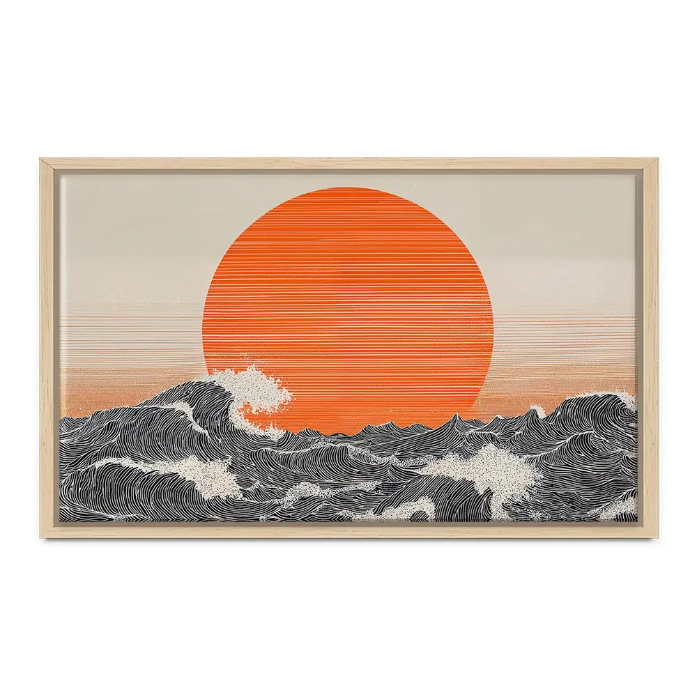Orange Moon And The Waves Canvas Print Orange Moon And The Waves Canvas Print wall art product IAmHomeStudio