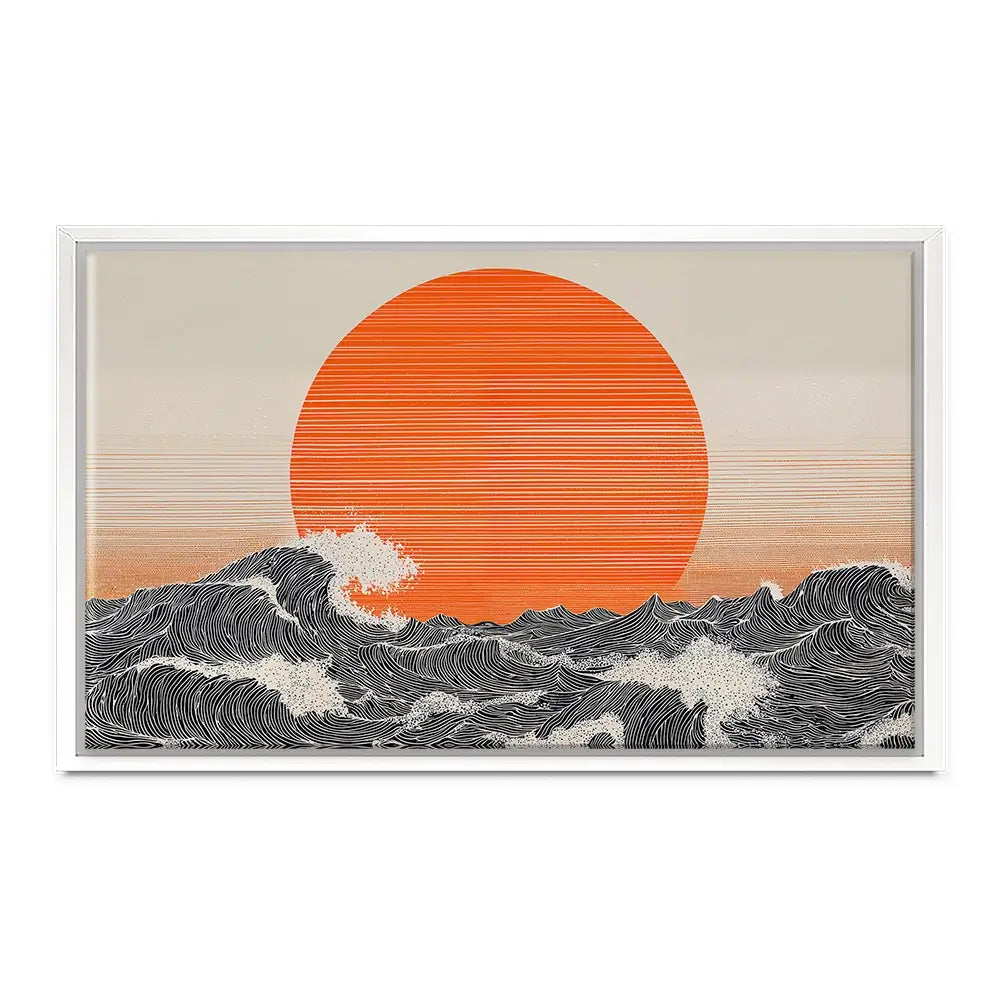 Orange Moon And The Waves Canvas Print Orange Moon And The Waves Canvas Print wall art product IAmHomeStudio