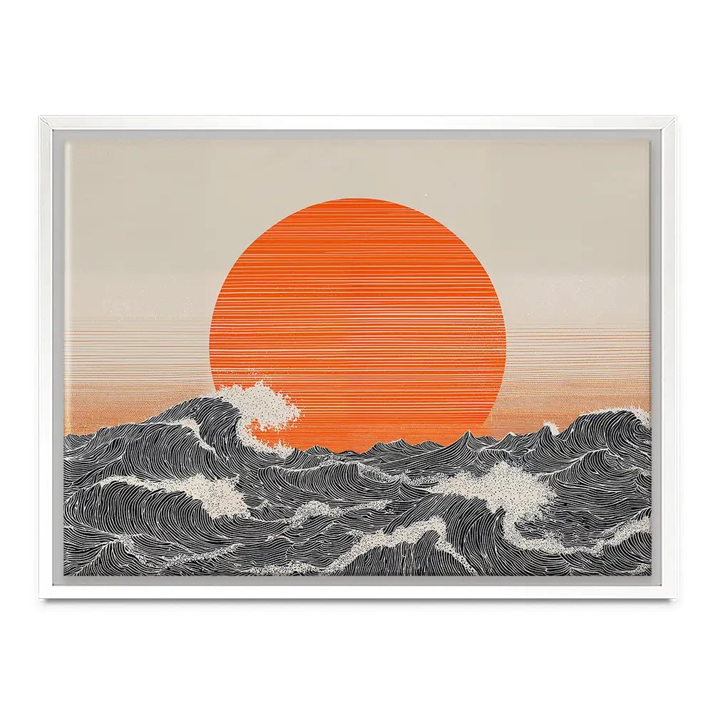 Orange Moon And The Waves Canvas Print Orange Moon And The Waves Canvas Print wall art product IAmHomeStudio