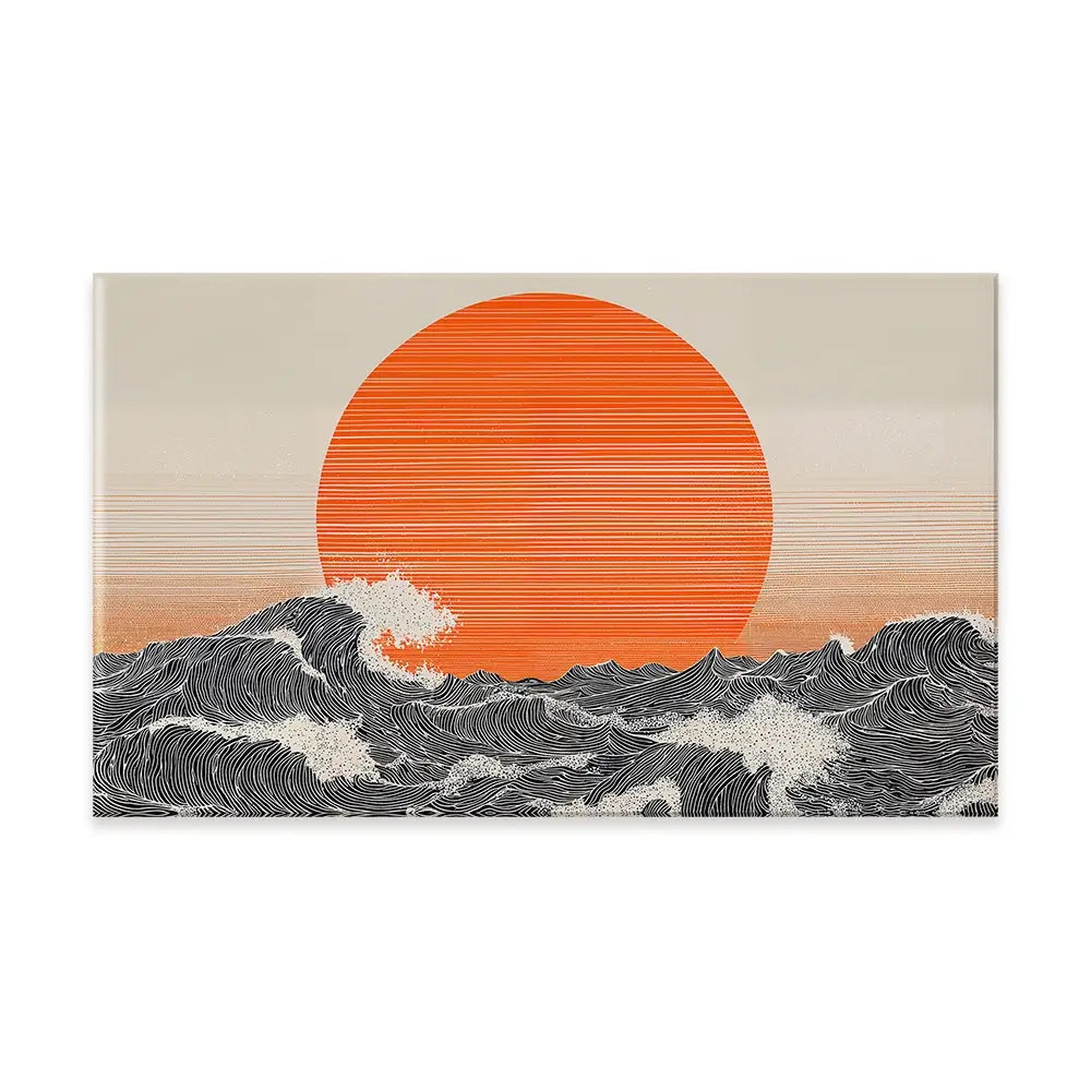 Orange Moon And The Waves Canvas Print Orange Moon And The Waves Canvas Print wall art product IAmHomeStudio