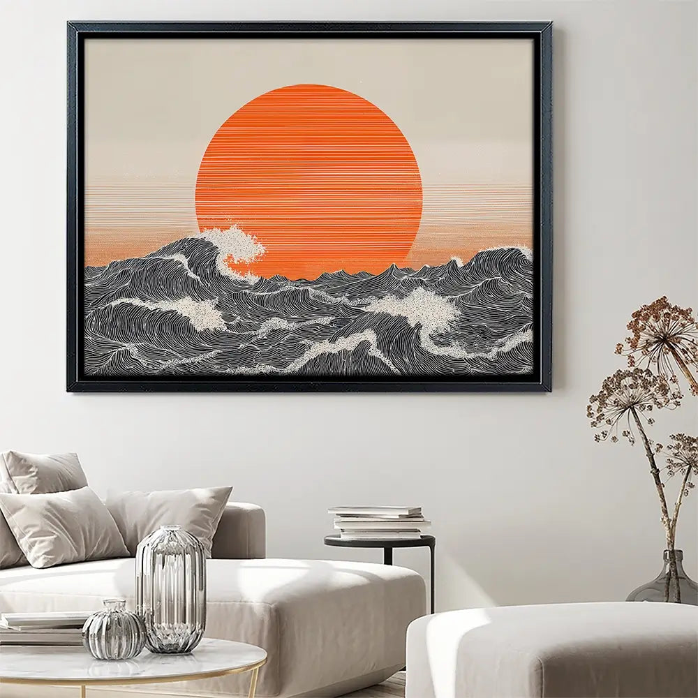 Orange Moon And The Waves Canvas Print Orange Moon And The Waves Canvas Print wall art product IAmHomeStudio