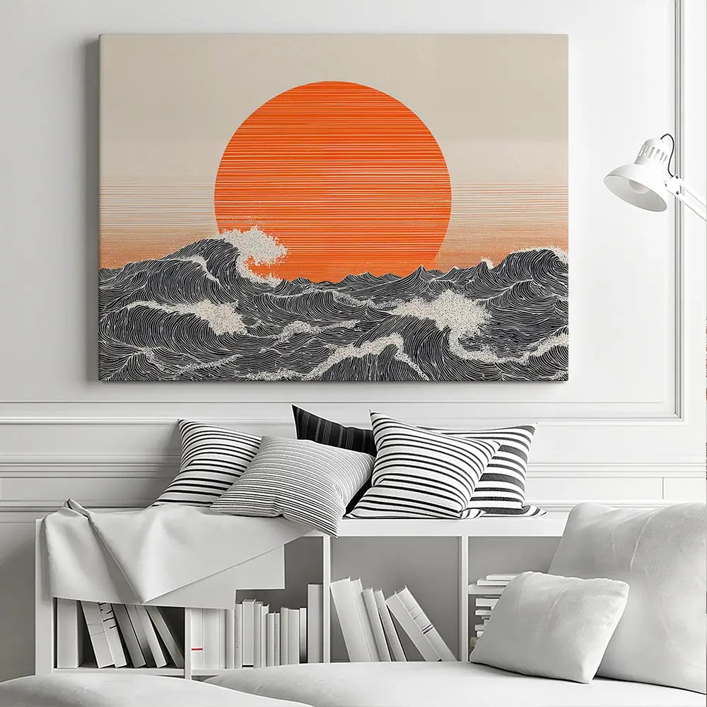 Orange Moon And The Waves Canvas Print Orange Moon And The Waves Canvas Print wall art product IAmHomeStudio