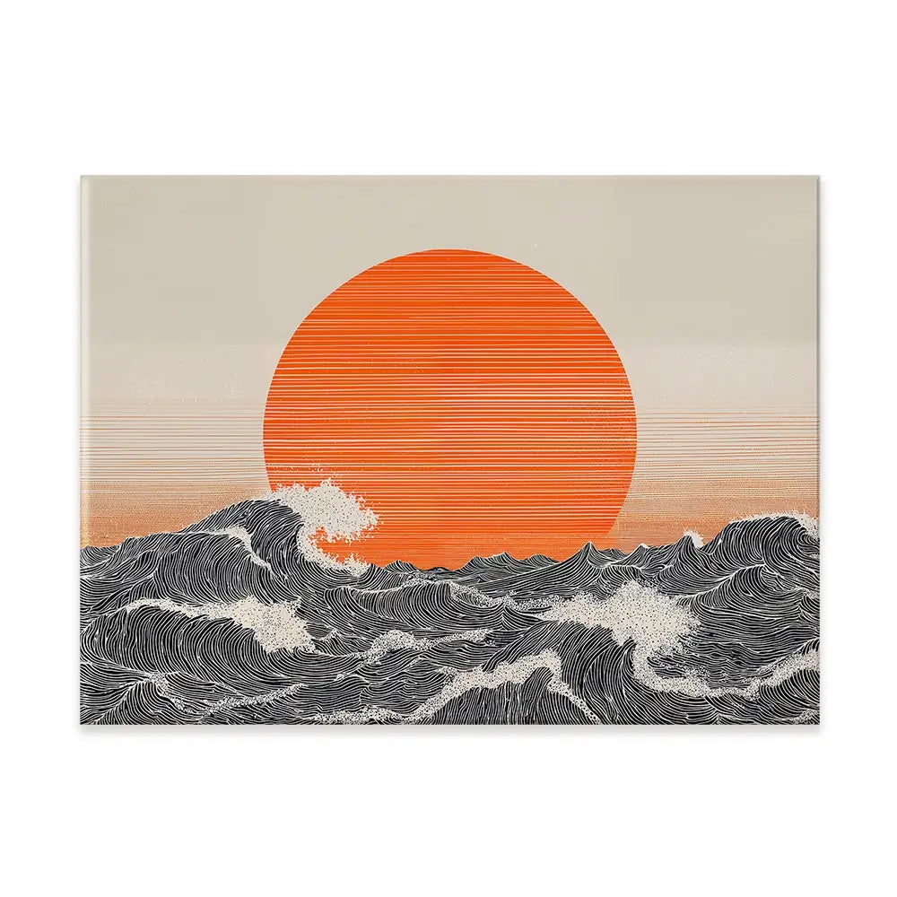Orange Moon And The Waves Canvas Print Orange Moon And The Waves Canvas Print wall art product IAmHomeStudio