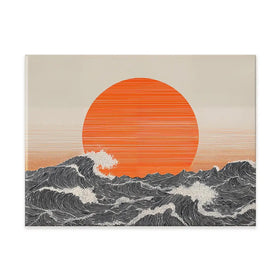 Orange Moon And The Waves Canvas Print Orange Moon And The Waves Canvas Print wall art product IAmHomeStudio