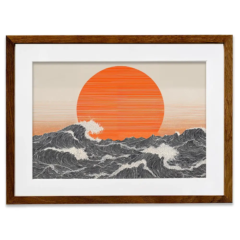 Orange Moon And The Waves Framed Art Print Orange Moon And The Waves Framed Art Print wall art product IAmHomeStudio