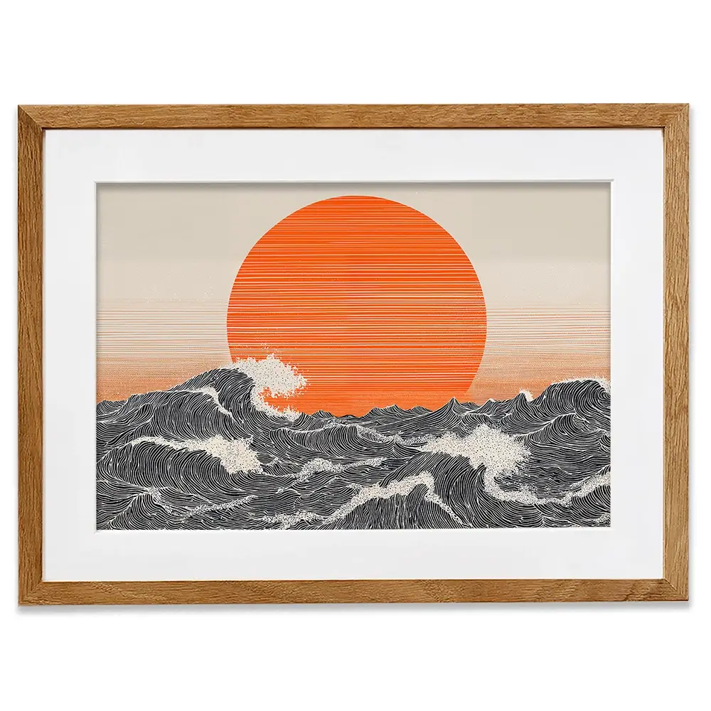 Orange Moon And The Waves Framed Art Print Orange Moon And The Waves Framed Art Print wall art product IAmHomeStudio