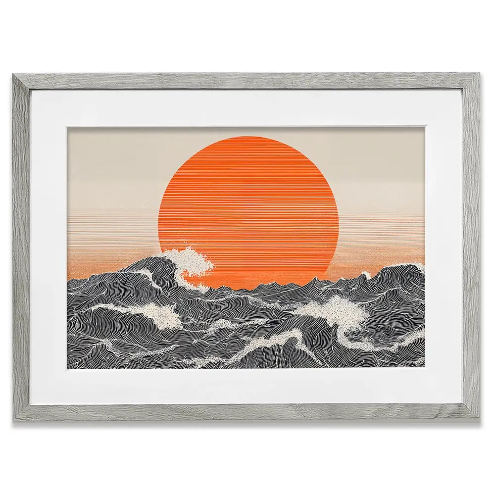 Orange Moon And The Waves Framed Art Print Orange Moon And The Waves Framed Art Print wall art product IAmHomeStudio