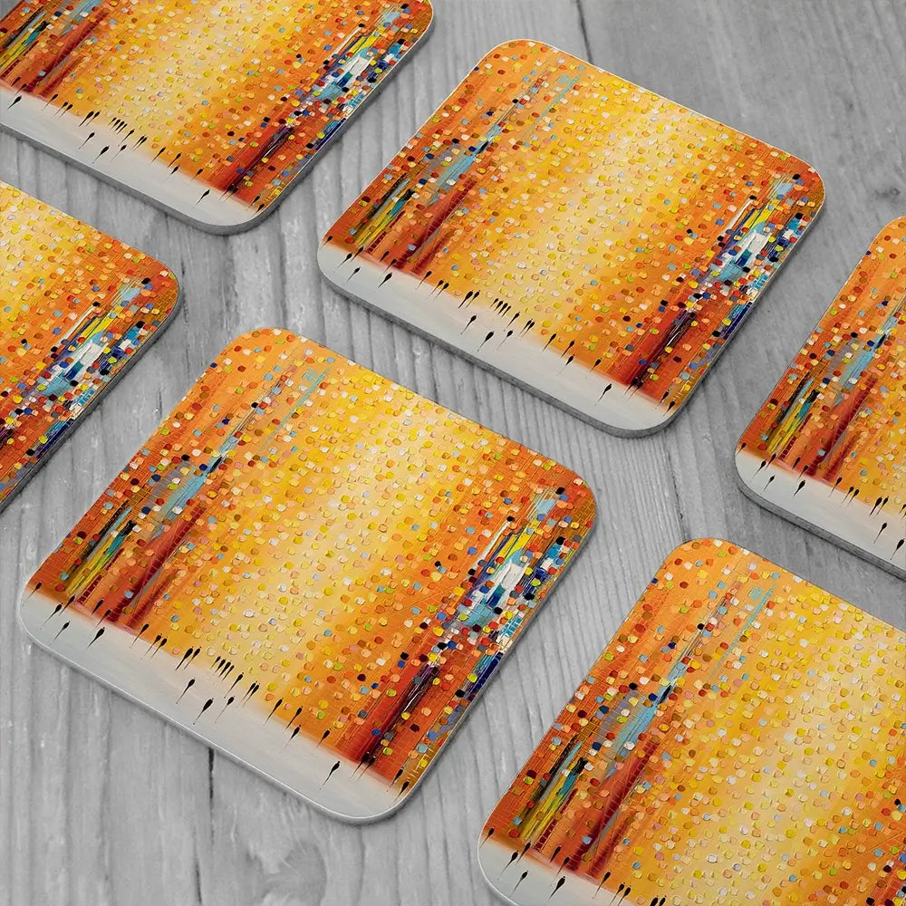 Orange Sunset Stroll Coaster Set Orange Sunset Stroll Coaster Set wall art product Ekaterina Ermilkina