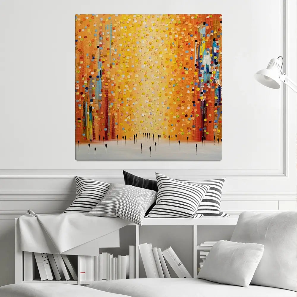 Orange Sunset Stroll Square Canvas Print Orange Sunset Stroll Square Canvas Print wall art product Ekaterina Ermilkina