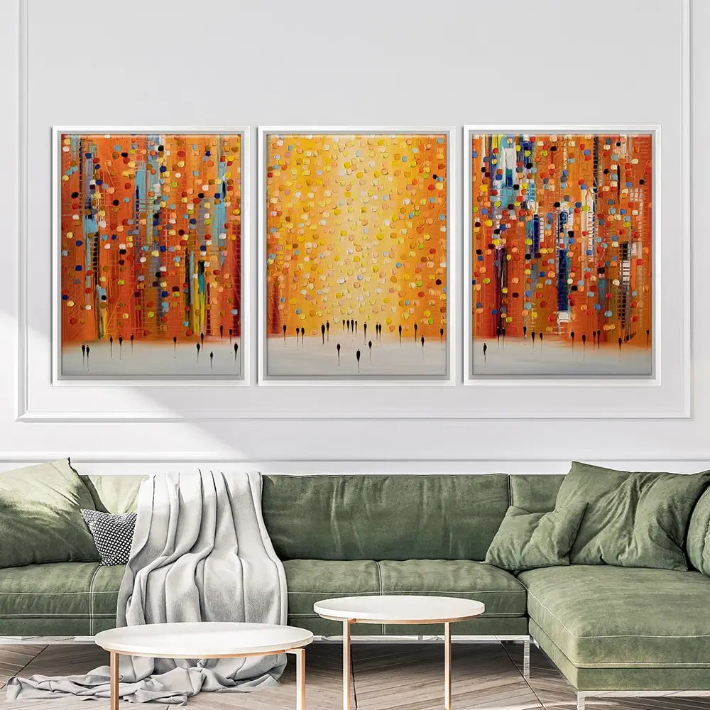 Orange Sunset Stroll Trio Canvas Print Orange Sunset Stroll Trio Canvas Print wall art product Ekaterina Ermilkina