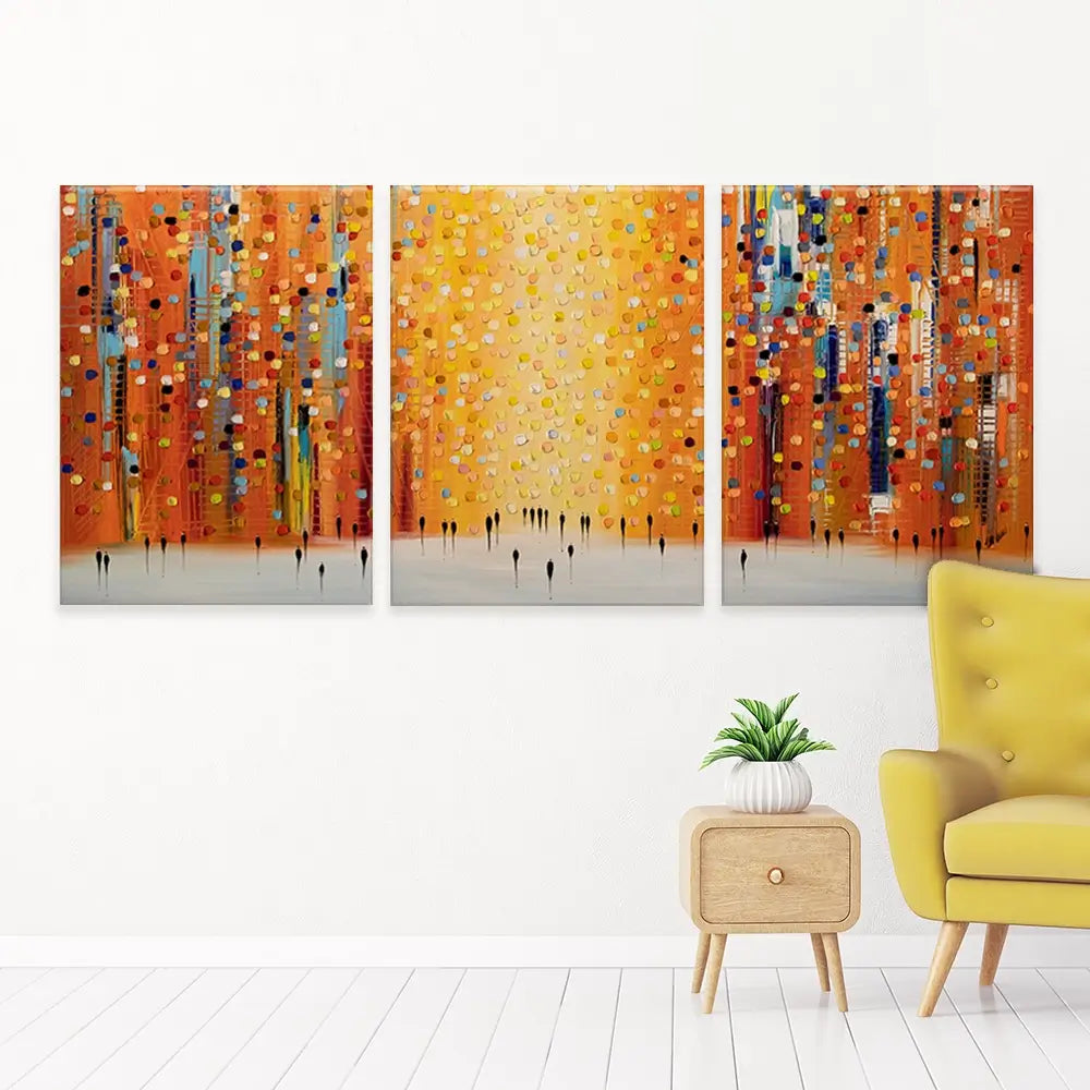 Orange Sunset Stroll Trio Canvas Print Orange Sunset Stroll Trio Canvas Print wall art product Ekaterina Ermilkina
