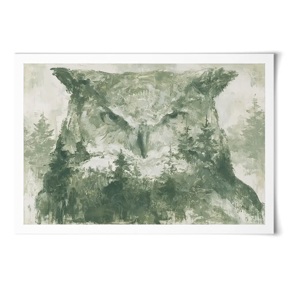 Owl And The Pine Forest Art Print Owl And The Pine Forest Art Print wall art product Chromatic Storm Studio