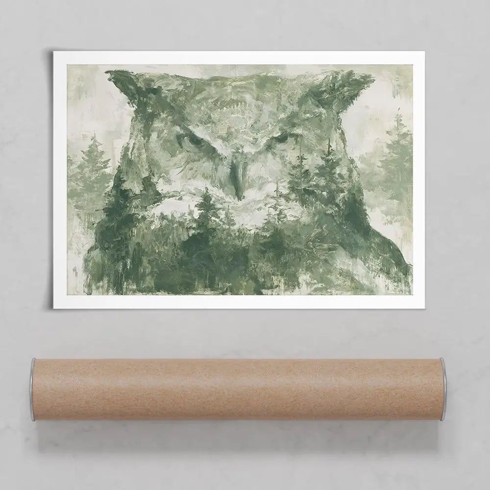 Owl And The Pine Forest Art Print Owl And The Pine Forest Art Print wall art product Chromatic Storm Studio