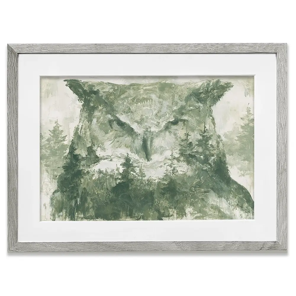 Owl And The Pine Forest Framed Art Print Owl And The Pine Forest Framed Art Print wall art product Chromatic Storm Studio